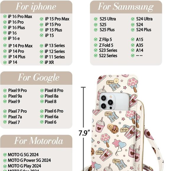 Cute cartoon pattern faux leather small crossbody phone purse with adjustable st - Picture 3 of 6